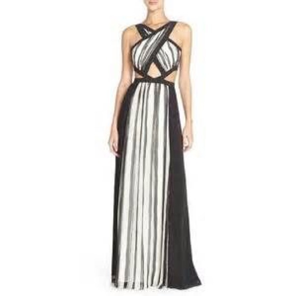bcbg black and white gown